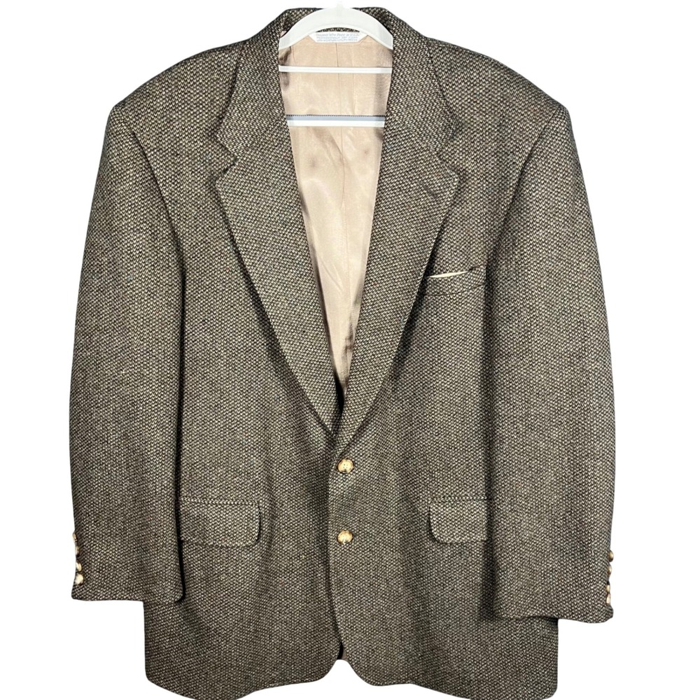 Vintage Lands' End Sport Coat Men 44L Brown Wool Lambswool Tweed Blazer USA Made